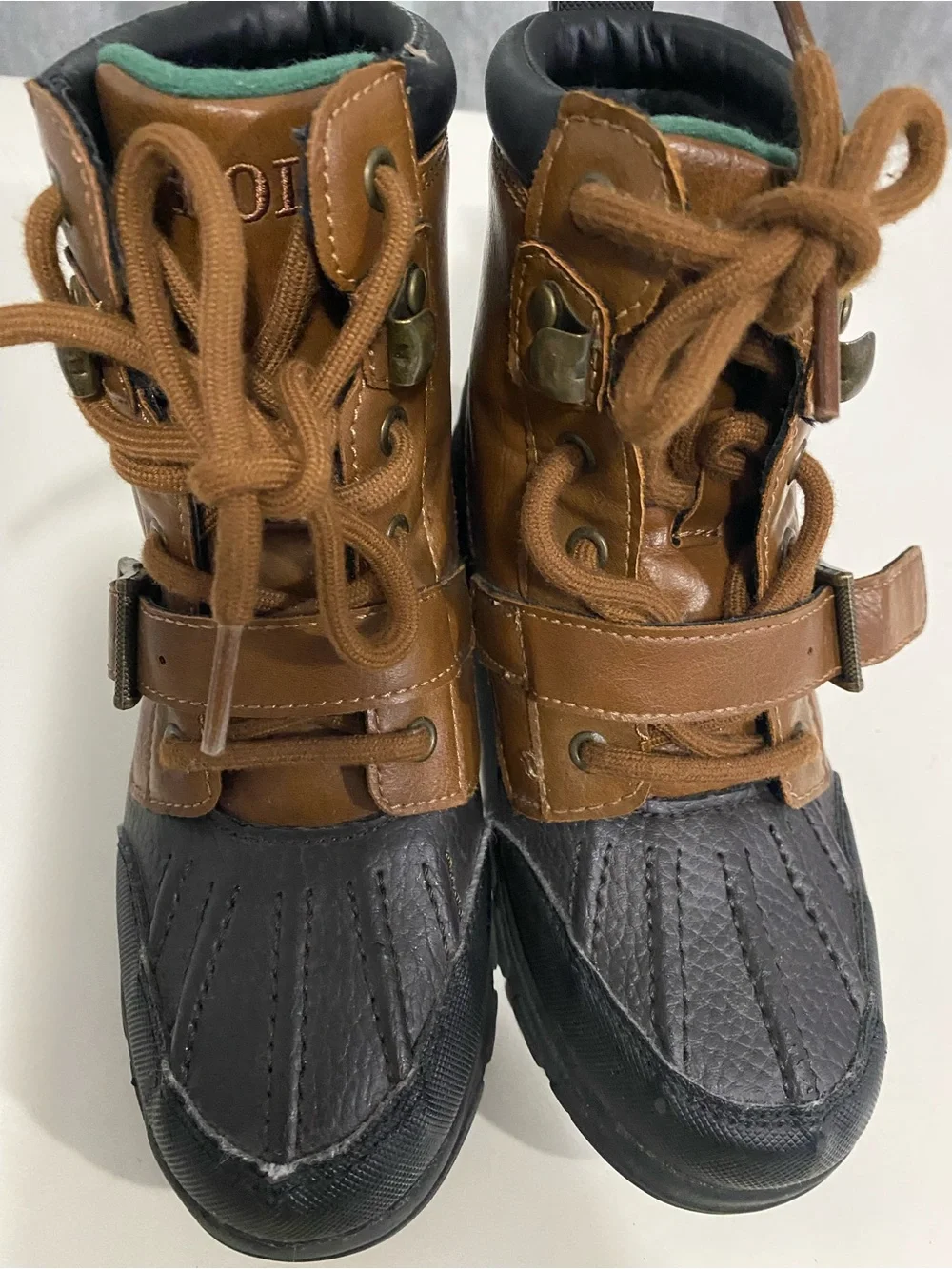 Boys Leather Polo Ralph Lauren Brown Lace Up Boots Size 1 Used